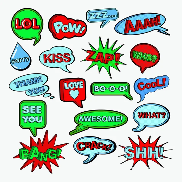 Comic Speech Bubbles Set. Chat Formas de comunicação com expressões. Doodle vetorial — Vetor de Stock