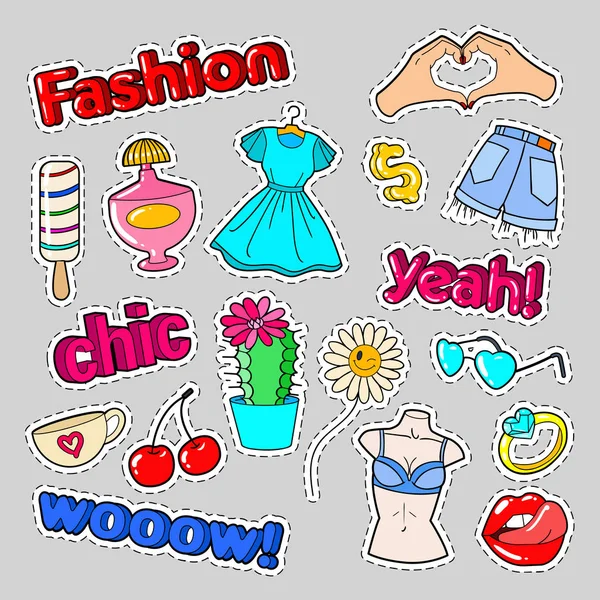 Teenager Fashion Badges, Patches and Stickers — Stock Vector