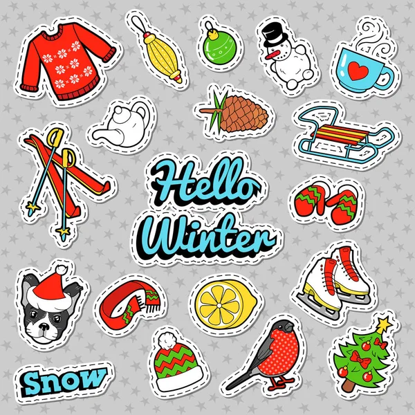 Hello Winter Doodle a karácsonyi dekoráció — Stock Vector