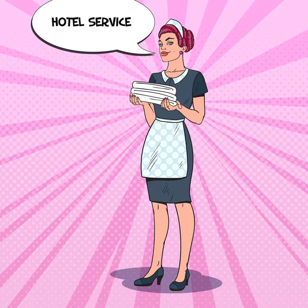Servizio di pulizia dell'hotel. Illustrazione Pop Art — Vettoriale Stock