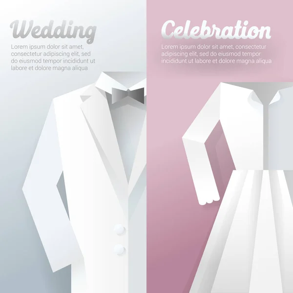 Bröllop ceremoni inbjudan Card. papper skära ut vektorillustration — Stock vektor
