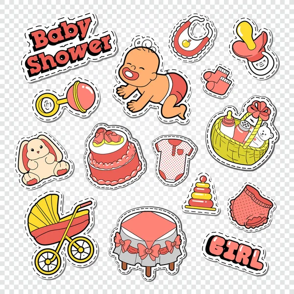 Premium Vector  Baby girl sticker, scrapbook. baby shower sticker