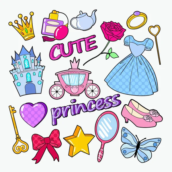 Little Princess Doodle with Castle, Crown and Star. Cute Girl Elements. Vector illustration — Stock Vector