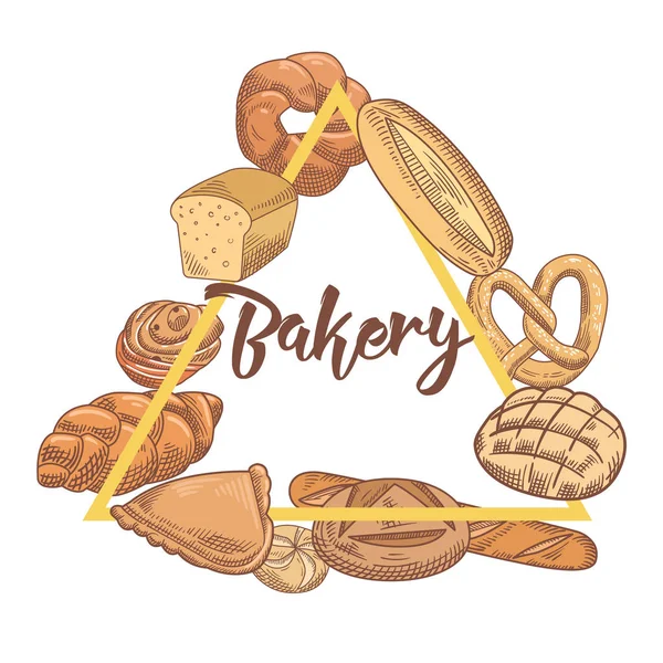 Bakery Hand Drawn Design with Different Fresh Bread and Loaf. Vector illustration — Stock Vector