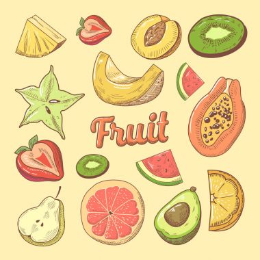 Meyve el çizilmiş Doodle ile Papaya adet