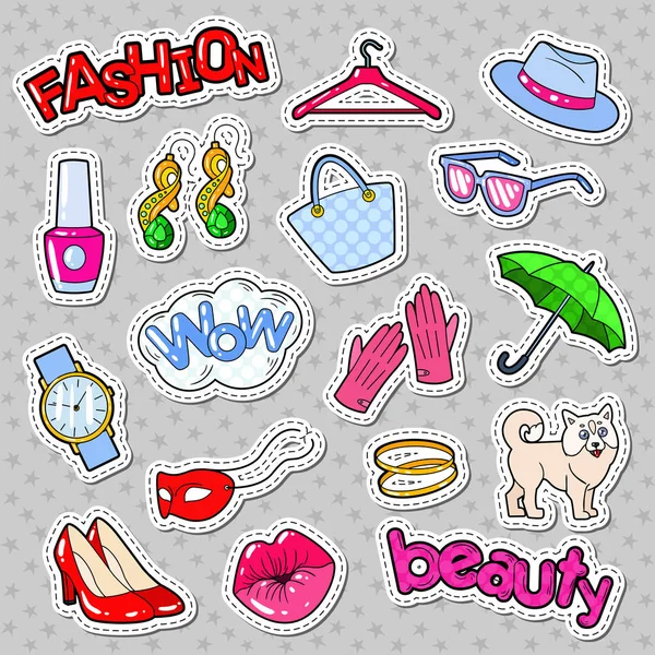 Woman Fashion Stickers, Badges and Patches — Stock Vector