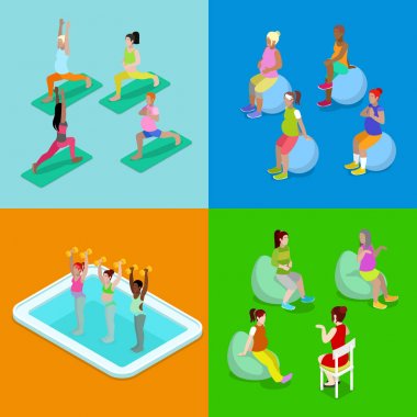 İzometrik hamile kadın Aqua aerobik, Fitness ve Yoga. Sağlıklı yaşam tarzı
