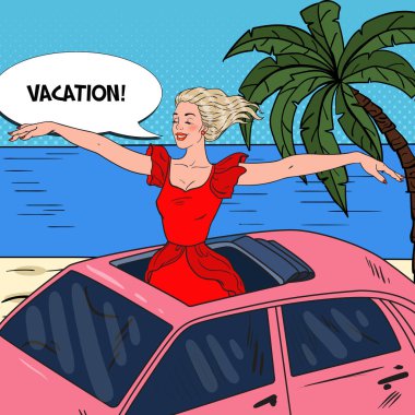 Bir araba Sunroof duran Pop Art kadın
