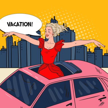 Bir araba Sunroof duran Pop Art kadın