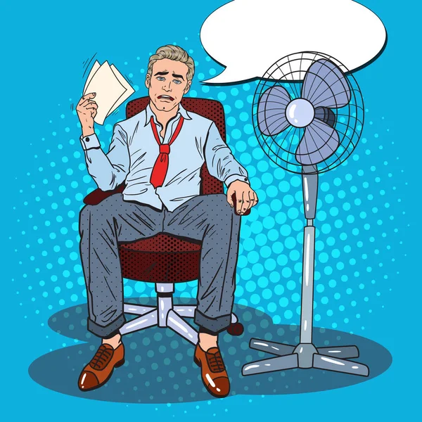 Pop Art Sweating Homme d'affaires en raison du climat chaud. Chaleur estivale. Illustration vectorielle — Image vectorielle