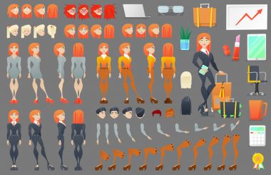 İş kadın karakter oluşturma Oluşturucu. Kadın farklı teşkil etmektedir. Yüz, kollar, bacaklar, saç kadın insan. Vektör çizim