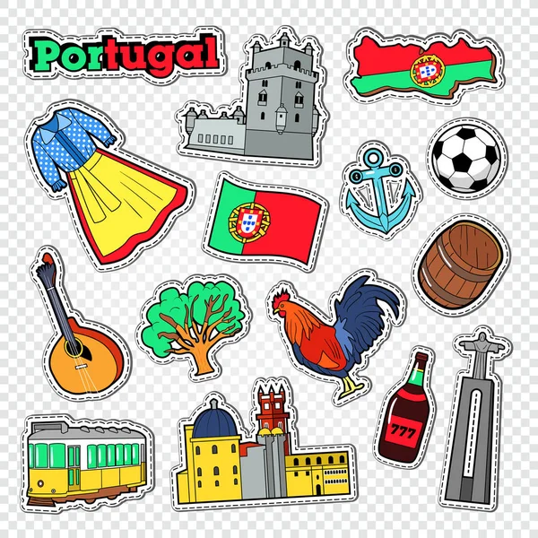 Viaje para Portugal. Adesivos, Emblemas e Patches com Portugal Architecture and Landmark. Ilustração vetorial — Vetor de Stock