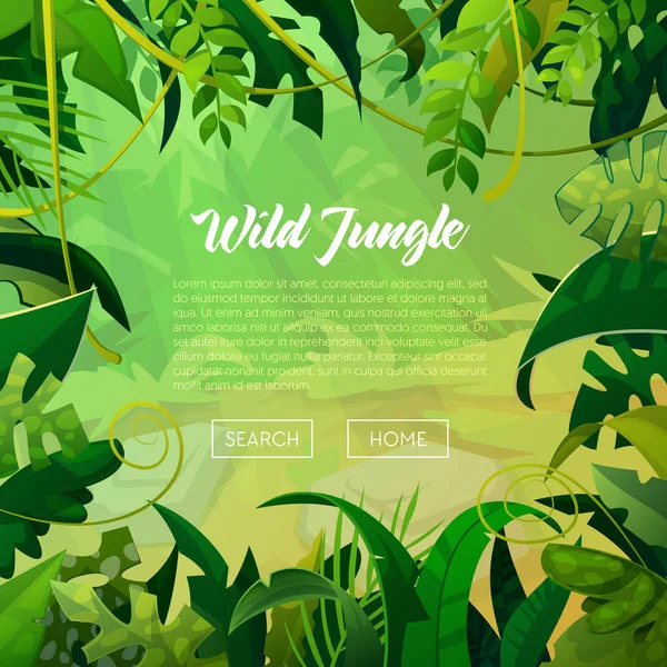 Jungle Banner Tropical Leaves Background. Cartel de Palmeras. Ilustración vectorial — Vector de stock