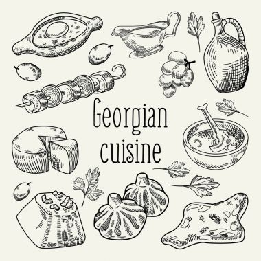 Gürcü gıda elle çizilmiş. Georgia Cuisine