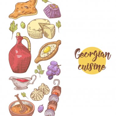 Elle çizilmiş Gürcü yemek menüsü. Georgia Cuisine
