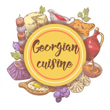 Elle çizilmiş Gürcü yemek menüsü. Georgia Cuisine