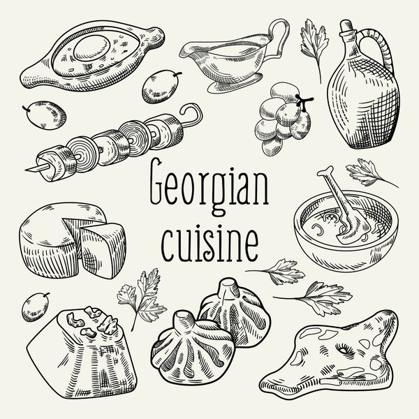 Georgian Food Hand Drawn. Georgia Cuisine