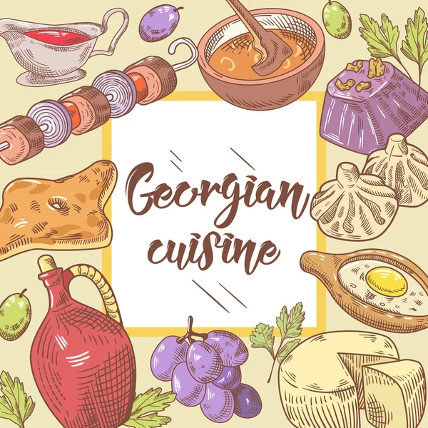 Elle çizilmiş Gürcü yemek menüsü. Georgia Cuisine