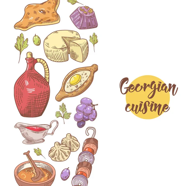 Menú de comida georgiana dibujada a mano. Cocina de Georgia — Archivo Imágenes Vectoriales