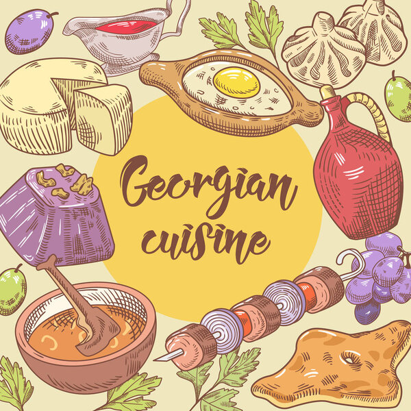 Hand Drawn Georgian Food Design. Georgia Cuisine