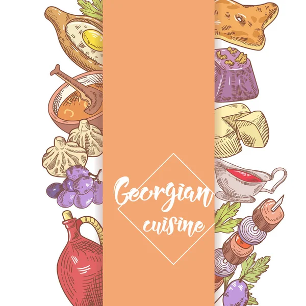 Hand Drawn Georgian Food Menu Design. Cuisine — Stock Vector