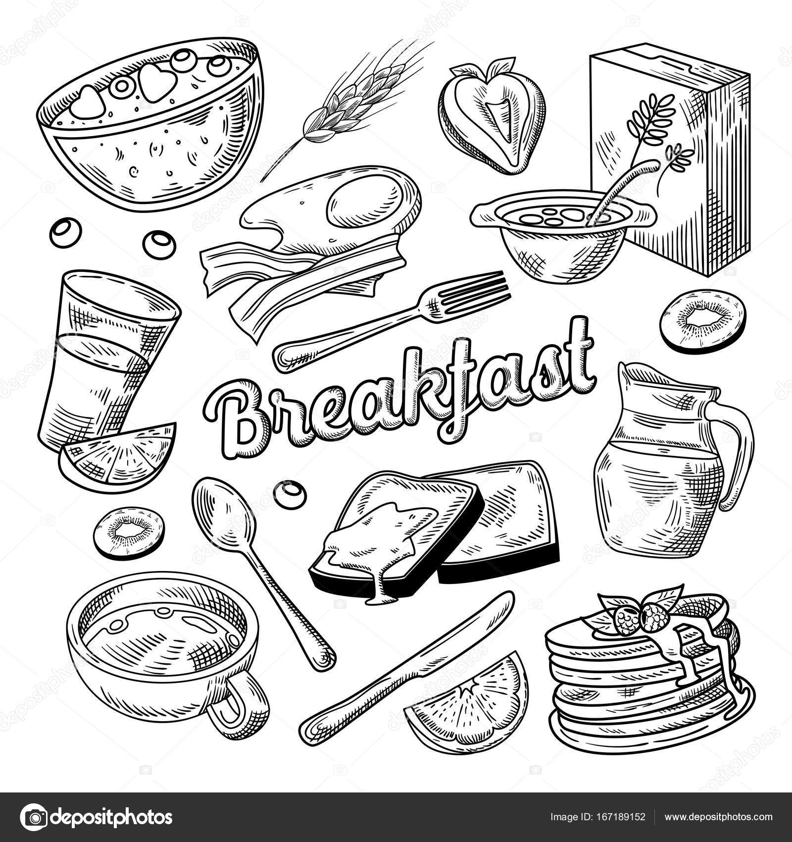 Healthy Breakfast Hand Drawn Doodle. Food and Drink Sketch. Cornflakes