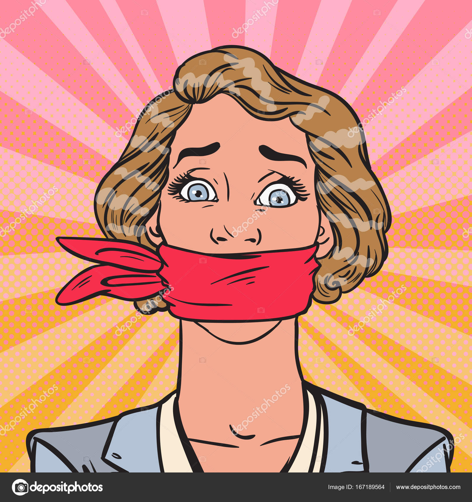 Image vectorielle Pop Art sans voix silencieuse femme d'affaires. La  censure des affaires. Illustration vectorielle par ©vectorlab - 167189564, image size:1600x1700