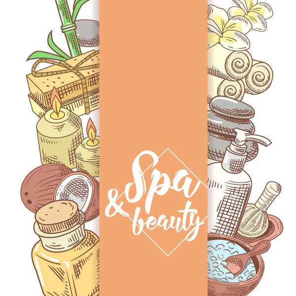 Spa salonu Sağlık Güzellik el çizilmiş Doodle. Aromaterapi sağlık elemanları ayarlayın. Cilt tedavisi. Vektör çizim — Stok Vektör