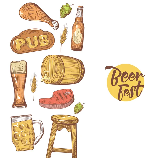 Bira Festivali elle çizilmiş reklam, Poster, afiş. Bira kroki tarzı Doodle. Vektör çizim