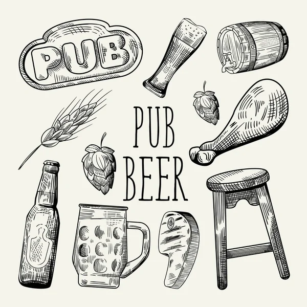 Μενού συρμένο χέρι μπύρας, αφίσας, πανό. Doodle στυλ σκίτσο μπύρα. Εικονογράφηση διάνυσμα — Διανυσματικό Αρχείο