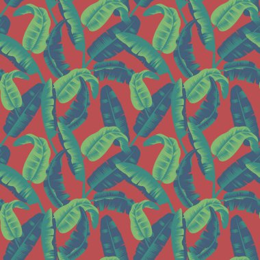 Tropikal yaprak Seamless modeli. Palmiye ağaç arka plan. Vektör çizim