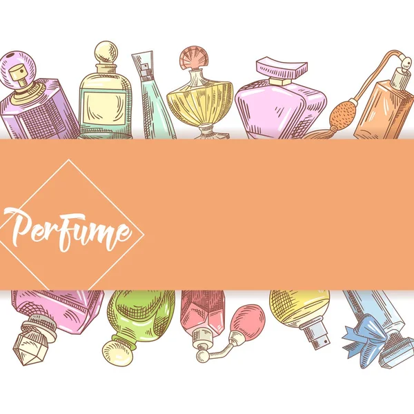 Parfüm şişeleri el çizilmiş Doodle. Fransız Aroma. Kadın Güzellik Salonu tasarım. Vektör çizim