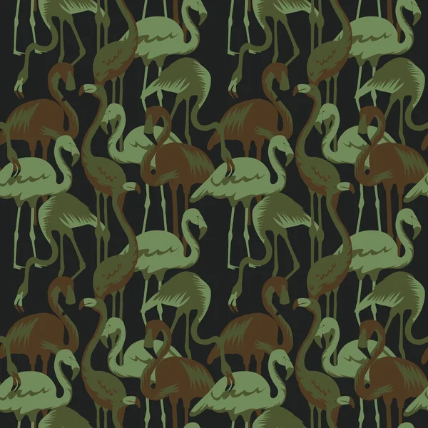 Militaire naadloze patroon met tropische vogels Flamingo. Camouflage achtergrond. Camo Fashion textuur. Leger Uniform. Vectorillustratie — Stockvector