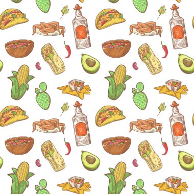 Meksika yemeği el Seamless Modeli çekilmiş