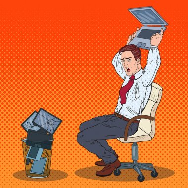 Pop Art kızgın işadamı Laptop dışarı atar