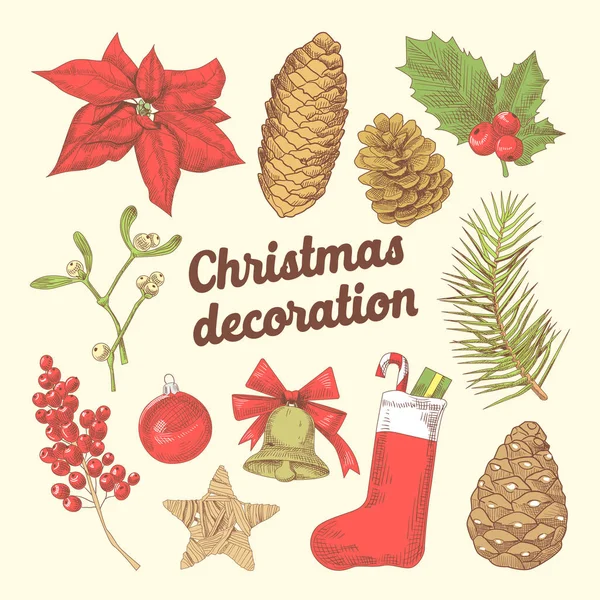 Frohe Weihnachten handgezeichnete Dekoration Doodle — Stockvektor