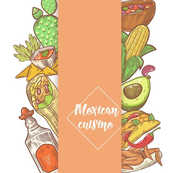 Mexicano Food Hand Drawn Doodle — Vetor de Stock