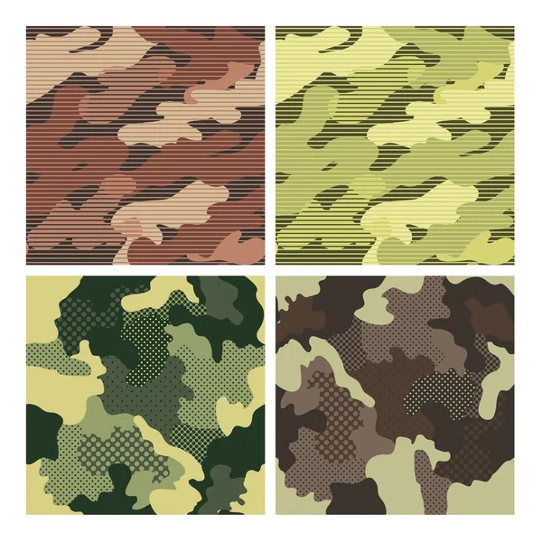 Militär gestreifte nahtlose Muster gesetzt. Tarnhintergrund. camo Mode Textur. Armeeuniform. Vektorillustration — Stockvektor