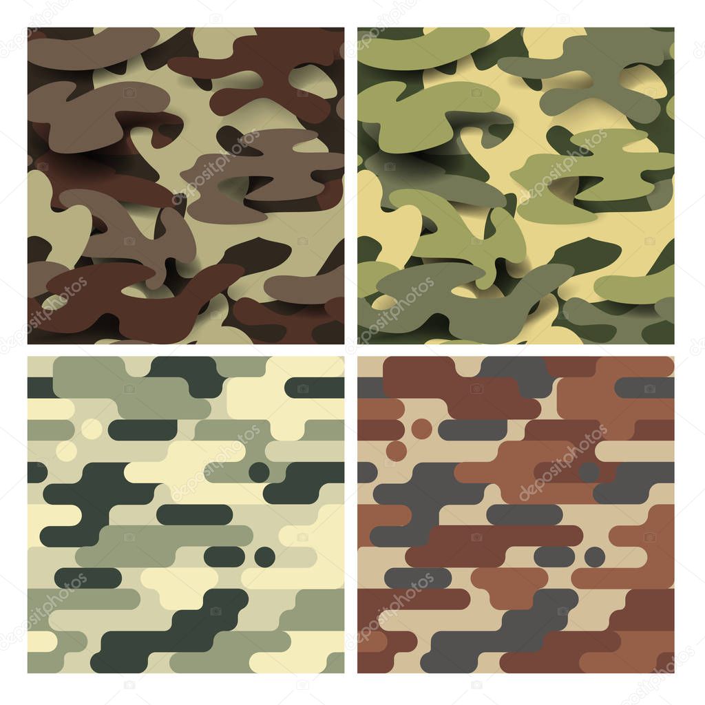 Military Seamless Pattern Set. Camouflage Background. Camo Fashion Texture. Army Uniform. Vector illustration