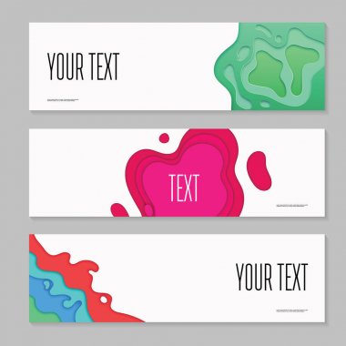 Soyut kağıt kesiği yatay Banner katmanlı. Sıvı şekiller broşür şablonu. Reklam fiş kapak tasarım broşür. Vektör çizim