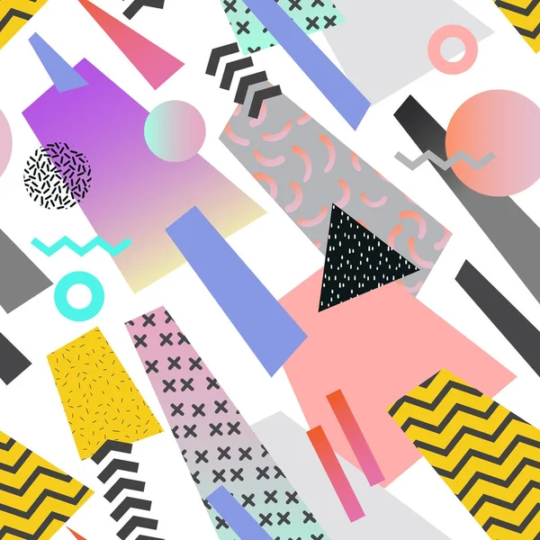Vintage Memphis geometrik Seamless modeli. Soyut şekiller arka plan. 80s 90s stil kompozisyon Tekstil, kumaş, moda kapak tasarımı için. Vektör çizim