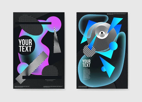 Abstracte donkere futuristische Trendy Posters. Vloeibare geometrische vormen Brochure sjabloon. Ontwerp van de identiteitskaart van de banner. Vectorillustratie — Stockvector