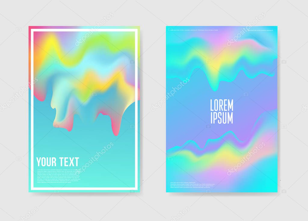 Abstract Poster Holographic Forms Background. Fluid Shapes Brochure Template. Futuristic Banner Identity Card Design. Vector illustration