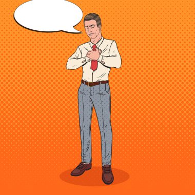 Pop Art hasta adam göğüs ağrısı ile. Kalp krizi sağlıksız hissediyorum. Vektör çizim