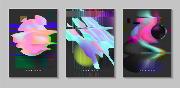 Plakate, Einbände mit Glitch-Effekt und Bauhaus-flüssige Formen. abstraktes futuristisches Hipster-Design-Set für Plakate, Banner, Flyer. Vektorillustration — Stockvektor