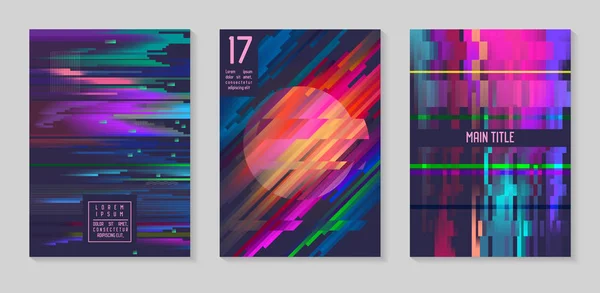 Glitch Futuristic Posters, Covers Set. Hipster Design Compositions for Brochures, Flyers, Placards (en inglés). Plantilla de moda. Ilustración vectorial — Vector de stock