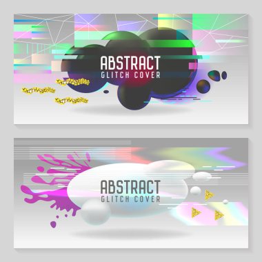 Soyut tasarımlar Glitch tarzı. Modern arka plan şablonları için posterler, kapakları, afiş, el ilanları, sıvı şekillerle afişlerin. Vektör çizim