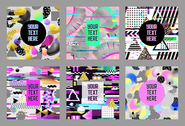 Glitch Futuristic Posters, Covers Set. Hipster Design Compositions for Brochures, Flyers, Placards, Banners. Trendy Templates. Vector illustration — Stock Vector