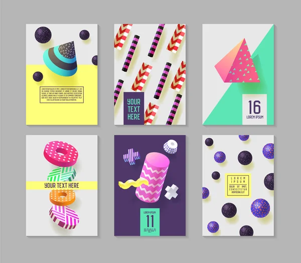 Trendy soyut posterler Set metin için yer. Hipster geometrik afiş, posterlerini açmaları, 80-90 Vintage tarzı arka planlar. Vektör çizim