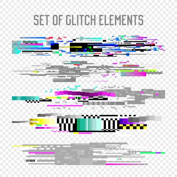 Glitch effekt element uppsättning. TV distorsion, Digital buller abstrakt Design, Decay Signal, skärmen Pixel illustration, skärmproblem. Vektor — Stock vektor